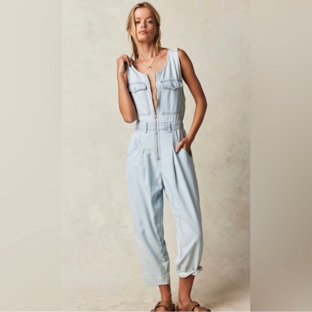Free People Light Blue Sleeveless Jumpsuit